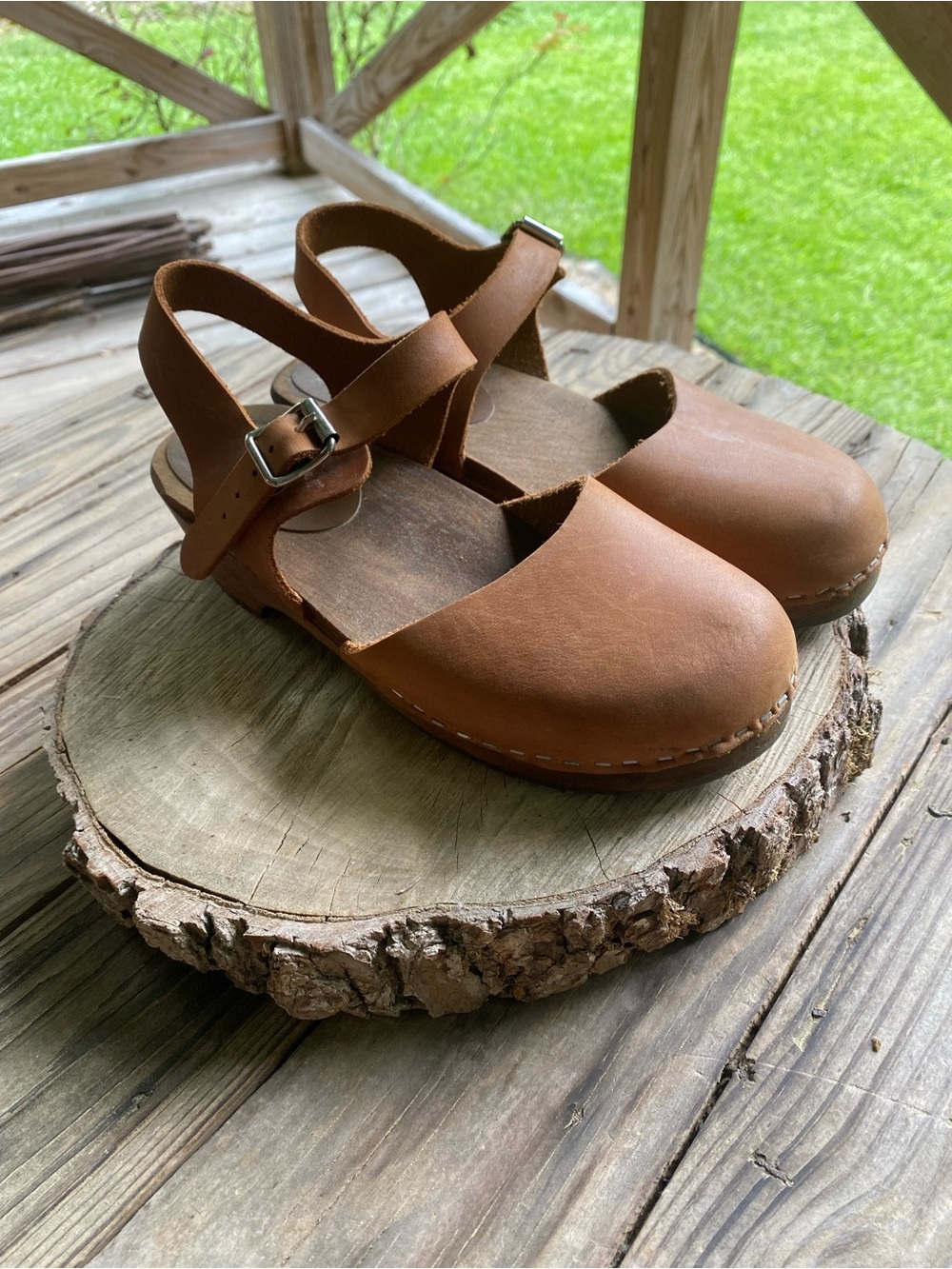 Lotta From Stockholm Tan Leather Mary Jane Clogs